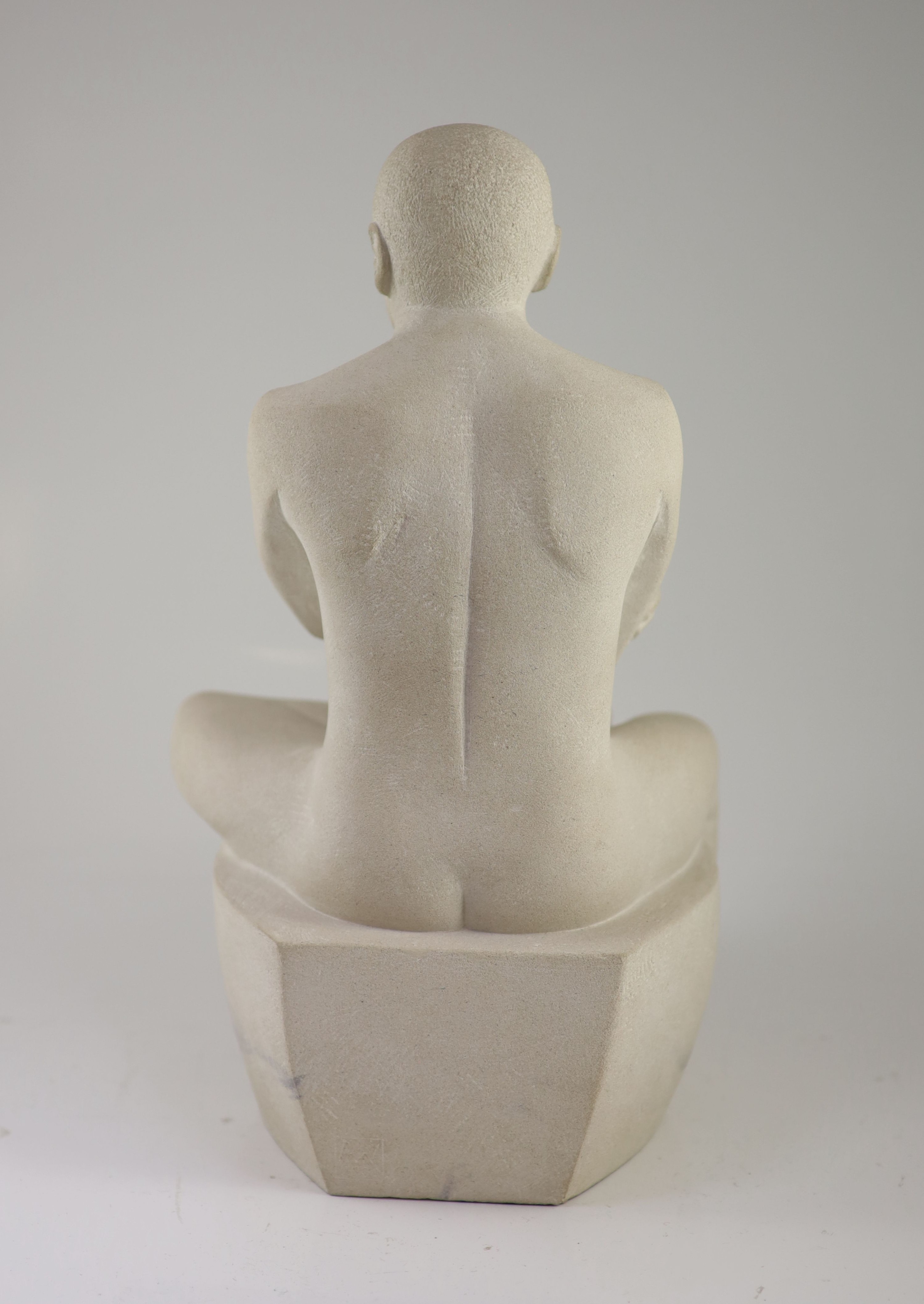 Andre Wallace FRSS, (1947-), Seated male bather, Portland stone, 45.5cm high